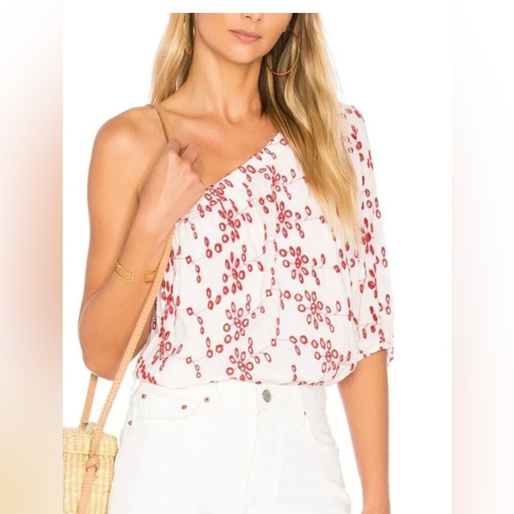 EUC Velvet by Graham & Spencer Asymmetrical White and Red Eyelet Blouse- Small